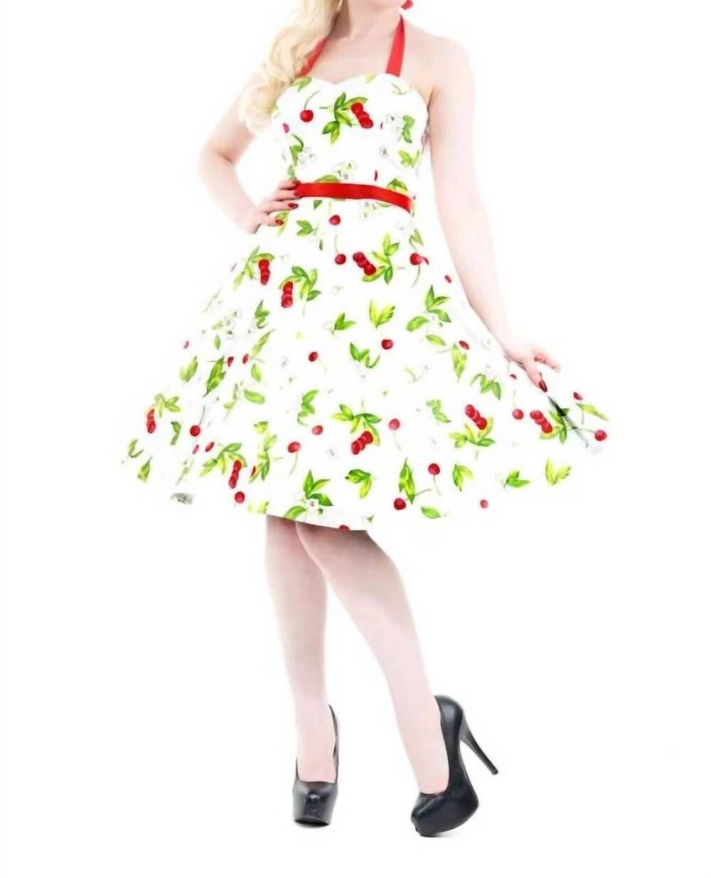 NEW HEARTS & ROSES cherry blossom halter swing dress in ivory
